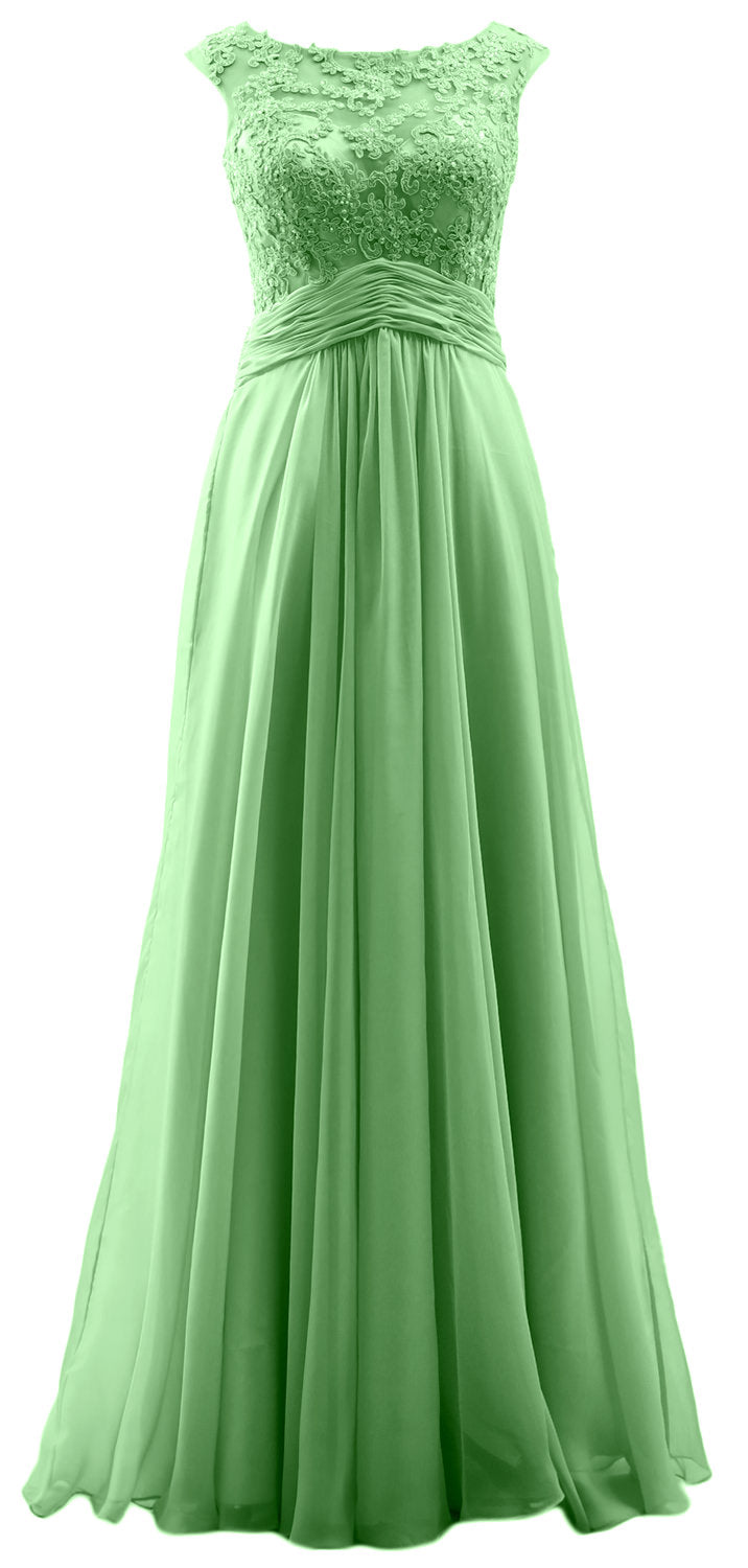Vestido de fiesta largo con mangas cortas y encaje de gasa de MACloth