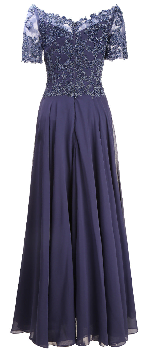 MACloth Damen Mutter Braut Kleider Kurze Ärmel Spitze Abendkleid Schulterfrei