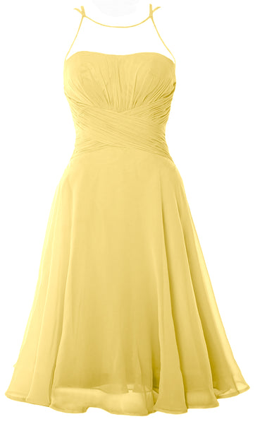 MACloth Elegant Illusion Short Cocktail Dress Chiffon Wedding Party Formal Gown