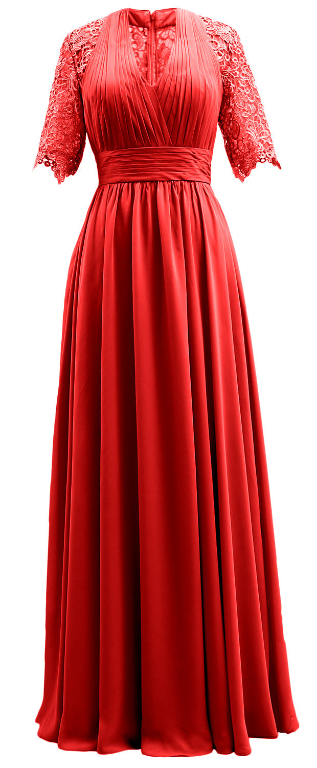 MACloth Vestidos largos para madre de la novia, mangas cortas, escote en V, vestido formal de noche