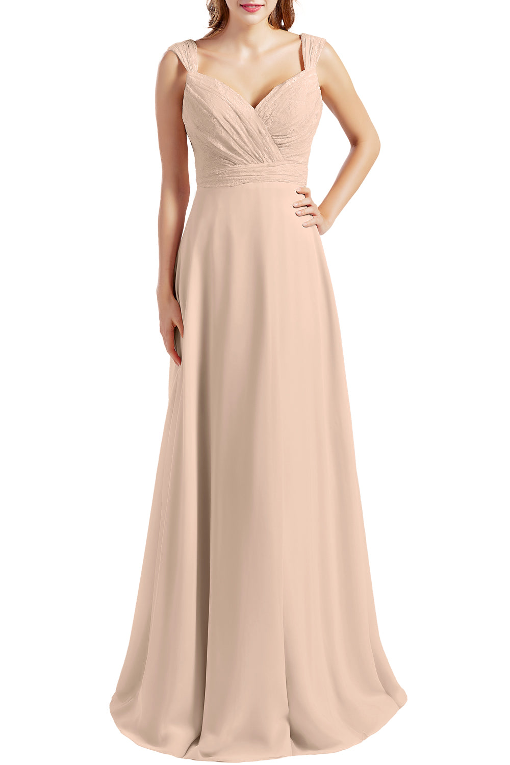 MACloth Damen Brautjungfernkleid mit Spitzenmieder, Chiffon, lang, formelles Abendkleid