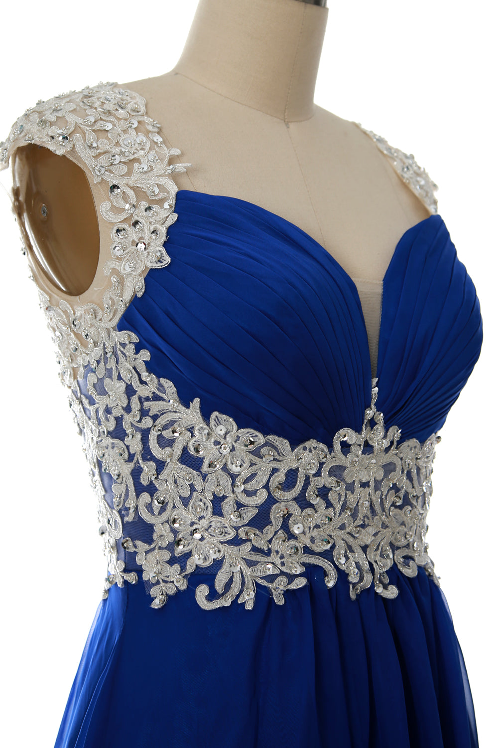 MACloth Women Cap Sleeve Lace Chiffon Short Prom Dress Wedding Party Formal Gown