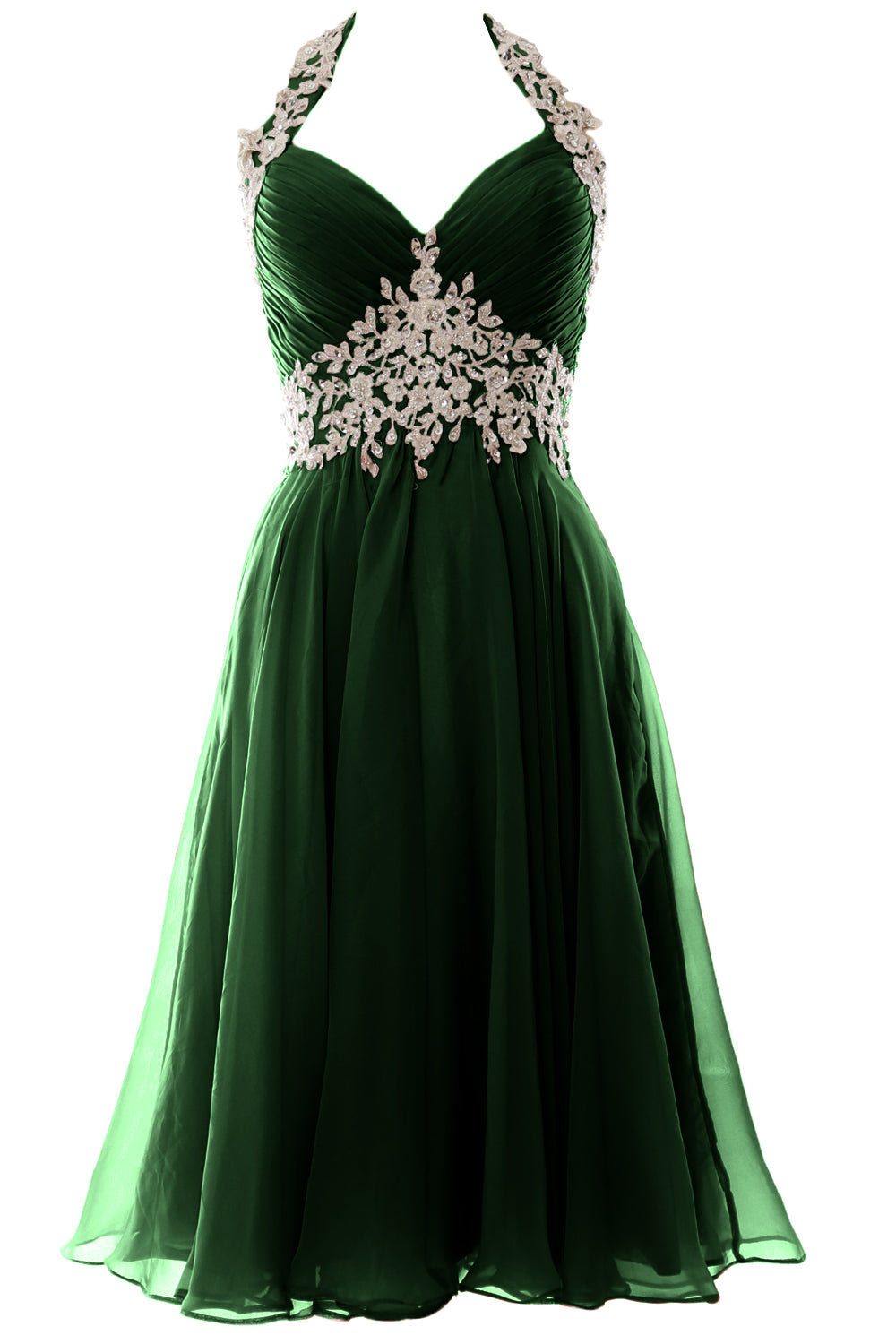 MACloth Damen Neckholder Kurz Spitze Perlenbesetztes Kleid für Hochzeitsgäste Homecoming