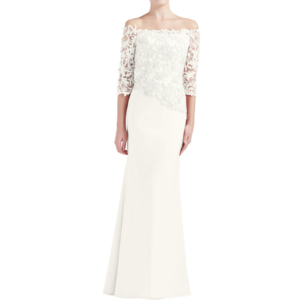 MACloth Women Off Shoulder 3/4 Sleeves Long Mother Bride Dresses Evening Gown