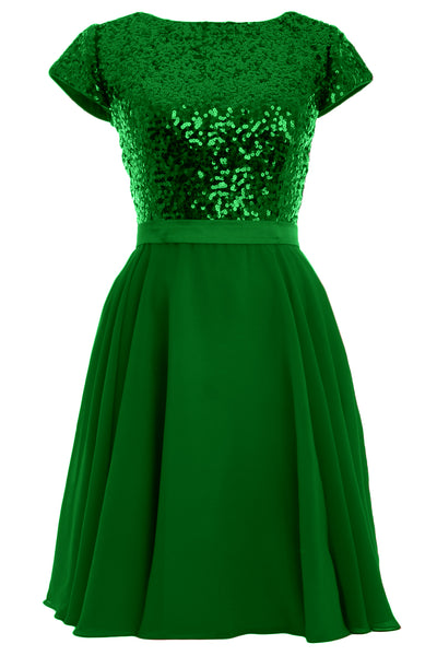 MACloth Women Cap Sleeve Sequin Chiffon Short Birdesmaid Dress Formal Party Gown