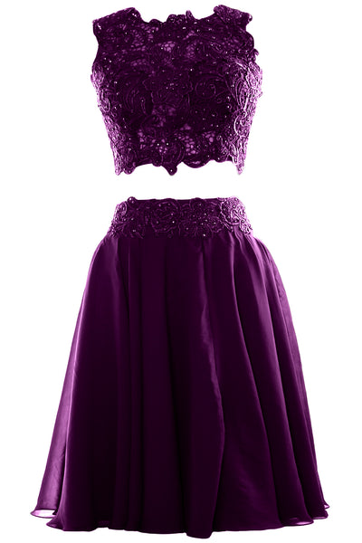 MACloth Women Two Piece Lace Chiffon Short Prom Dress Cocktail Party Formal Gown