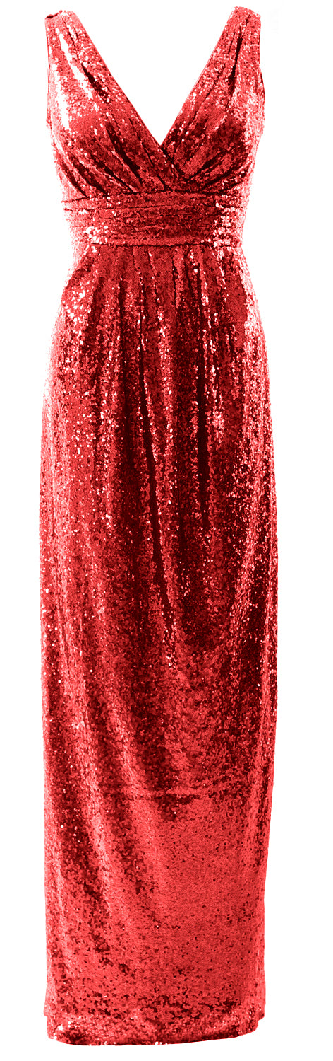 MACloth Vestidos de dama de honor para mujer Vestido de noche formal con lentejuelas sin mangas y cuello en V