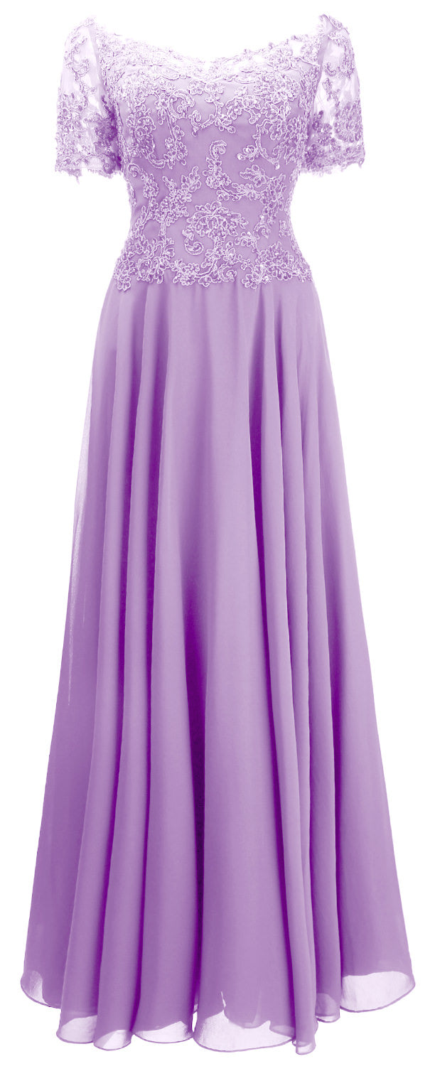 MACloth Damen Mutter Braut Kleider Kurze Ärmel Spitze Abendkleid Schulterfrei