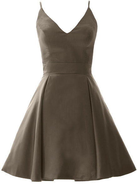 MACloth Mini Prom Homecoming Dresses V Neck Satin Wedding Guest Formal Gown
