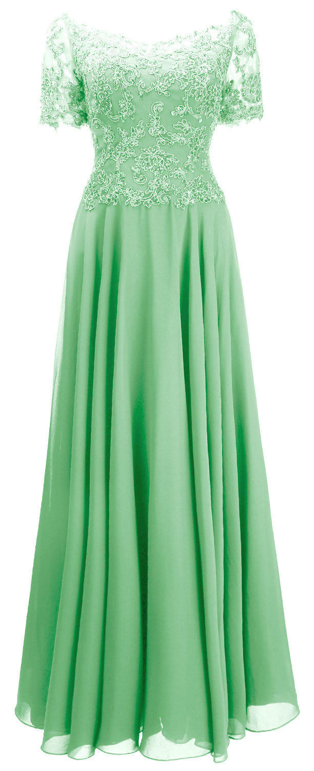 MACloth Damen Mutter Braut Kleider Kurze Ärmel Spitze Abendkleid Schulterfrei