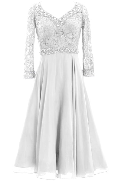 MACloth Women 3/4 Sleeve Lace Wedding Tea Length Mother of Bride Dresses Midi
