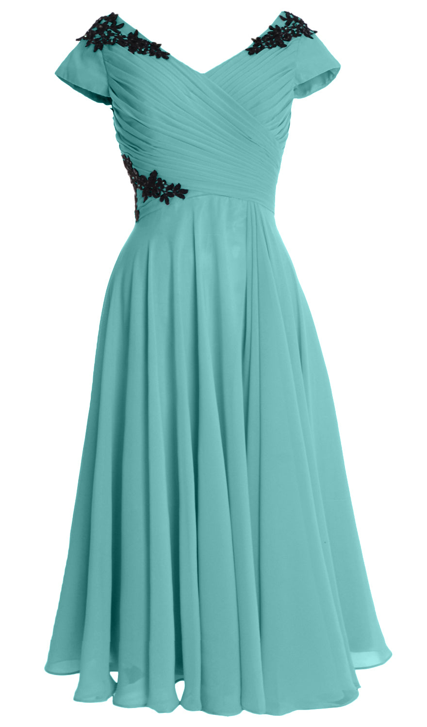 MACloth Damen Kleider für die Brautmutter, V-Ausschnitt, Flügelärmel, wadenlang, Hochzeitsgast