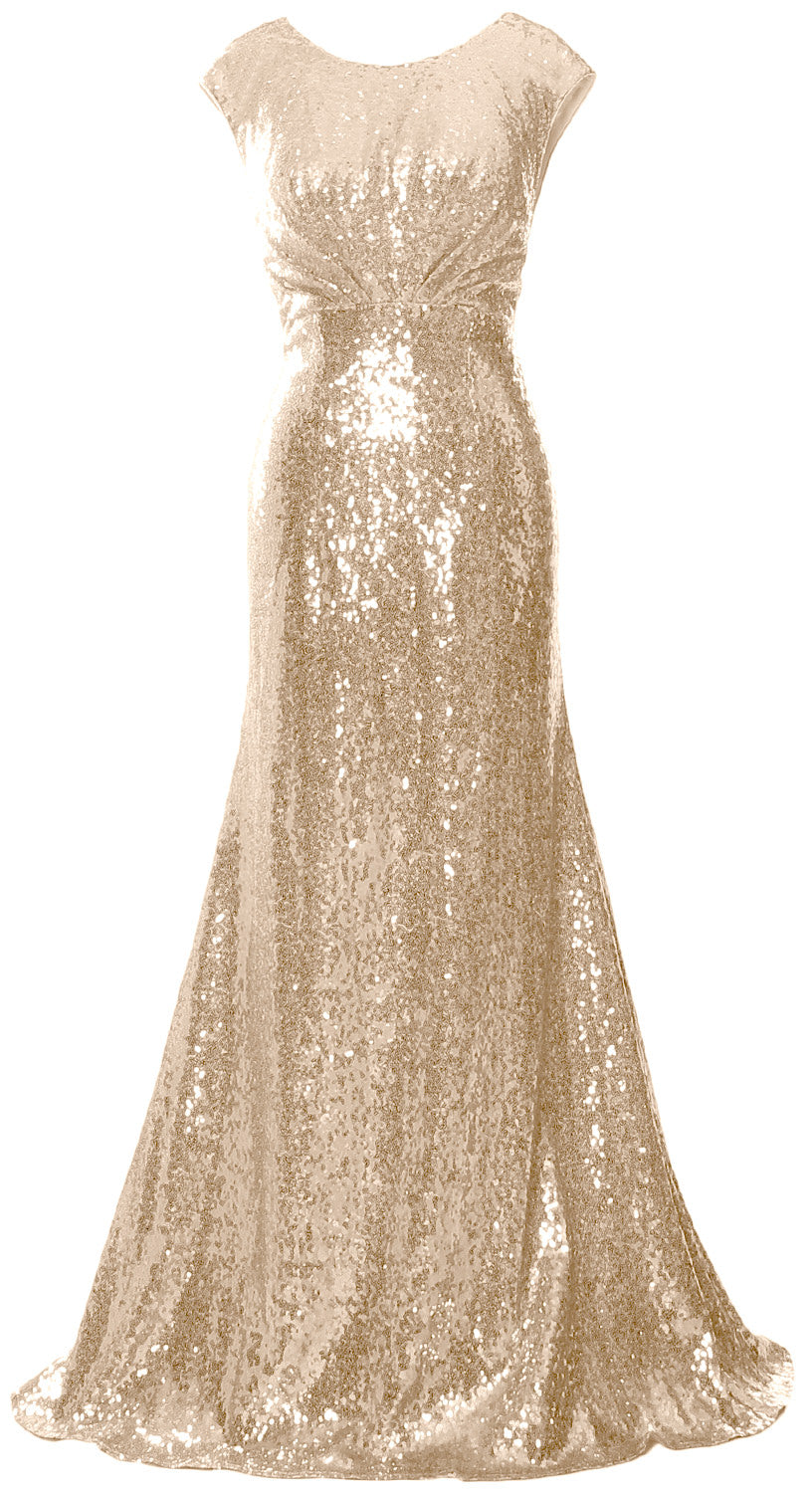 Macloth Women Mother of Bride Dresses Cap Sleeves Sequin Bridesmaid Formal Gown Champagne / Standard Size Macloth Women Mother of Bride Dresses Cap Sleeves Sequin Bridesmaid Formal Gown Champagne / Standard Size