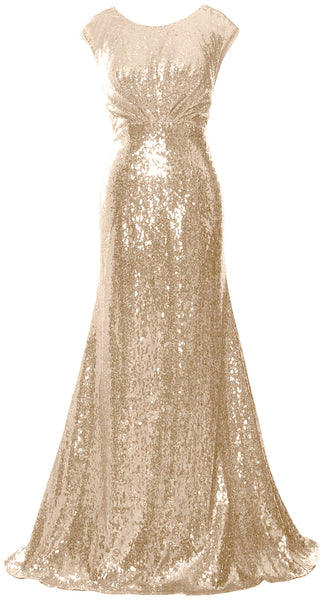MACloth Women Mother of Bride Dresses Cap Sleeves Sequin Bridesmaid Formal Gown