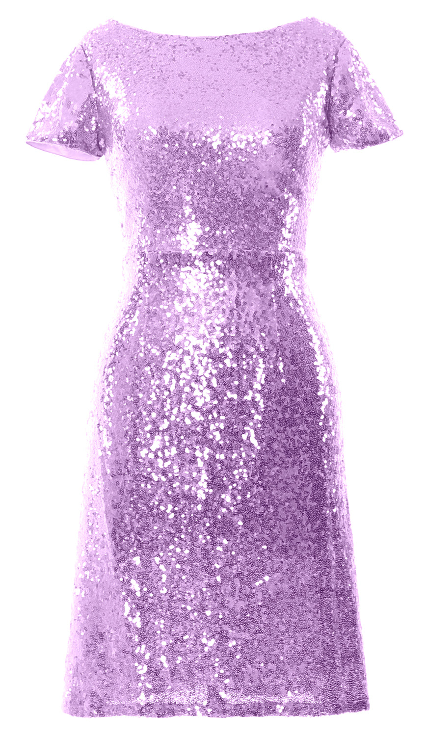 MACloth Damen Kurze Ärmel Knielange Pailletten Brautjungfern Cocktailkleider