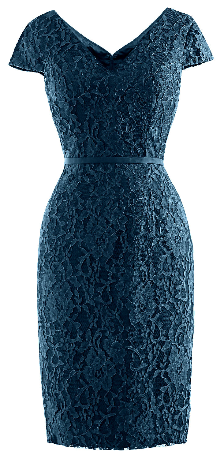 MACloth Women Vintage Short Lace Cap Sleeve Mother of Bride Dress Wedding Party