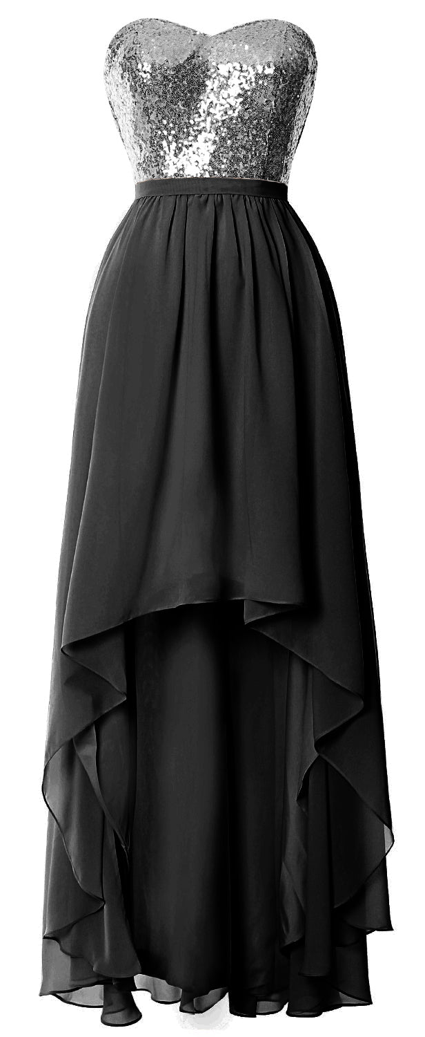 MACloth High Low Brautjungfernkleider Sweetheart Pailletten Hochzeitsfeierkleid