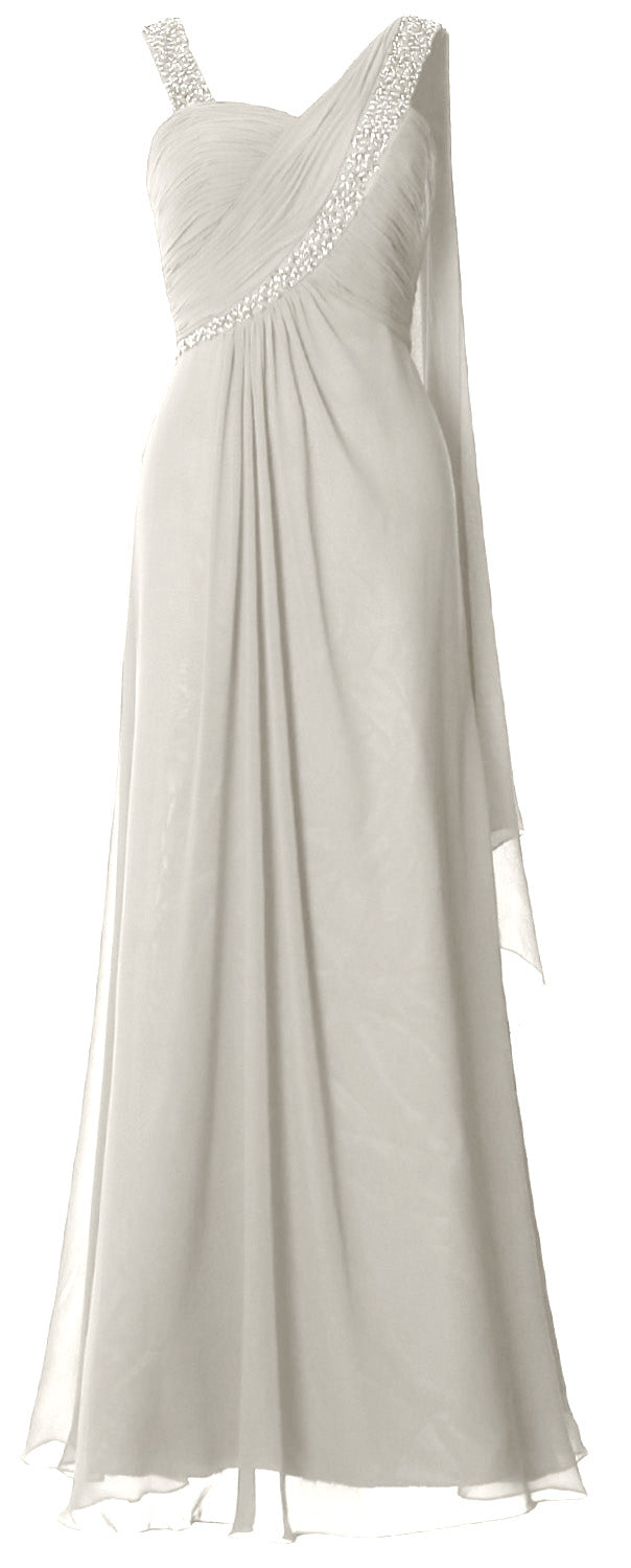 MACloth Women Beading Long Pleated Prom Dresses Evening Party Formal Gown