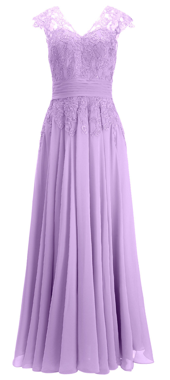 MACloth Damen Maxikleid für die Brautmutter, Flügelärmel, V-Ausschnitt, Spitze, Abendkleid