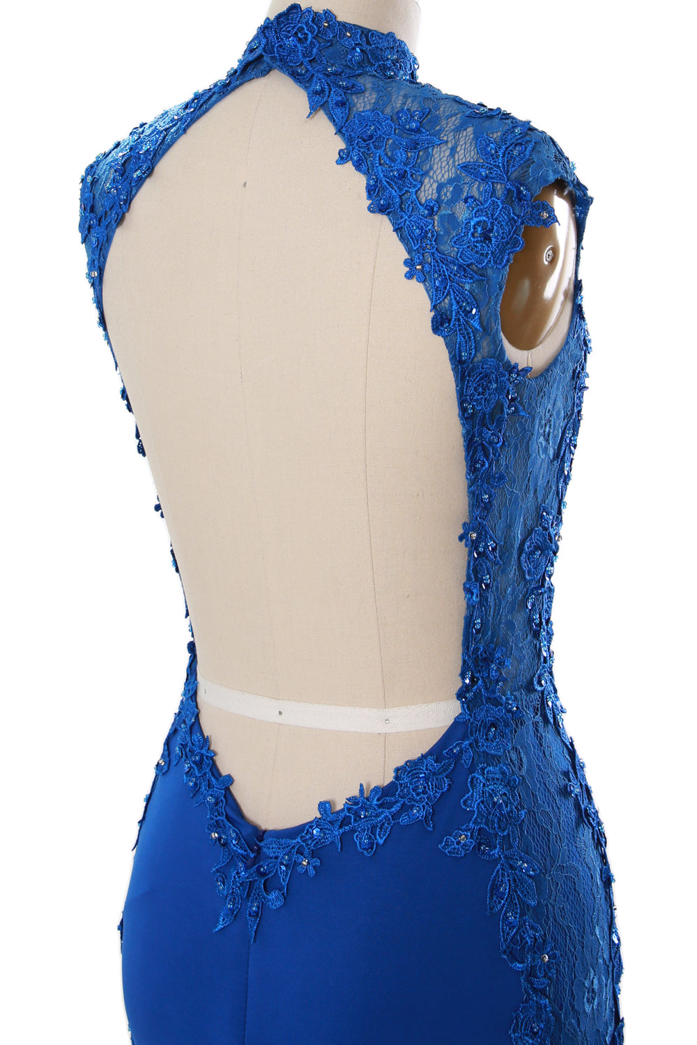 MACloth Women Prom Dresses Mermaid High Neck Sleeveless Lace Formal Evening Gown