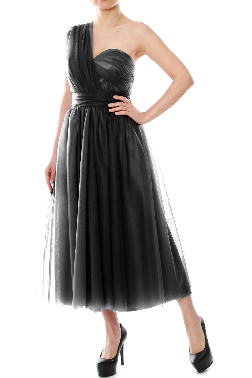 MACloth Midi Convertible Vestidos de dama de honor Vestido de fiesta de boda de tul