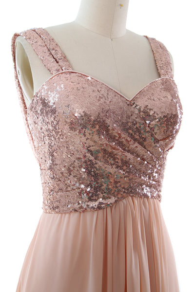 MACloth Women Sequin Chiffon Long Bridesmaid Dress Cowl Back