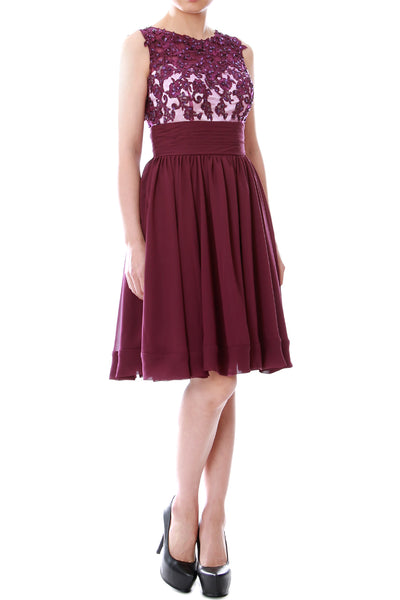MACloth Women Beaded Lace Chiffon Short Prom Formal Dress Cocktail Party Gown