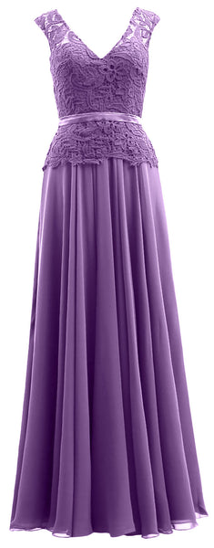 MACloth  Mother of the Bride Dresses Cap Sleeves V Neck Lace Formal Evening Gown