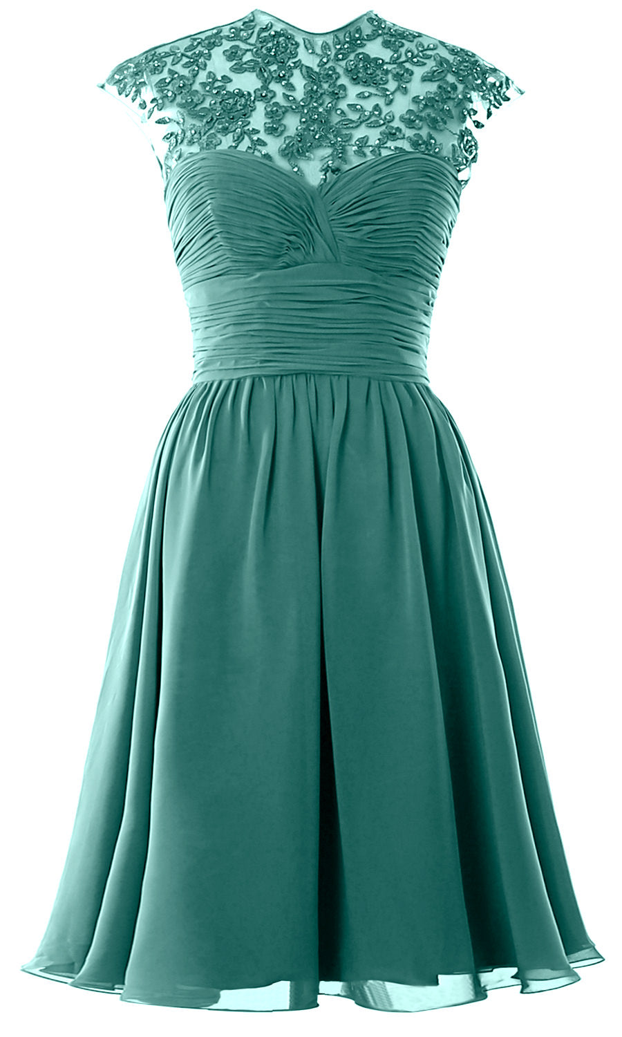 Women High Neck Cap Sleeve Lace Short Bridesmaid Dress Wedding Party Ball Gown