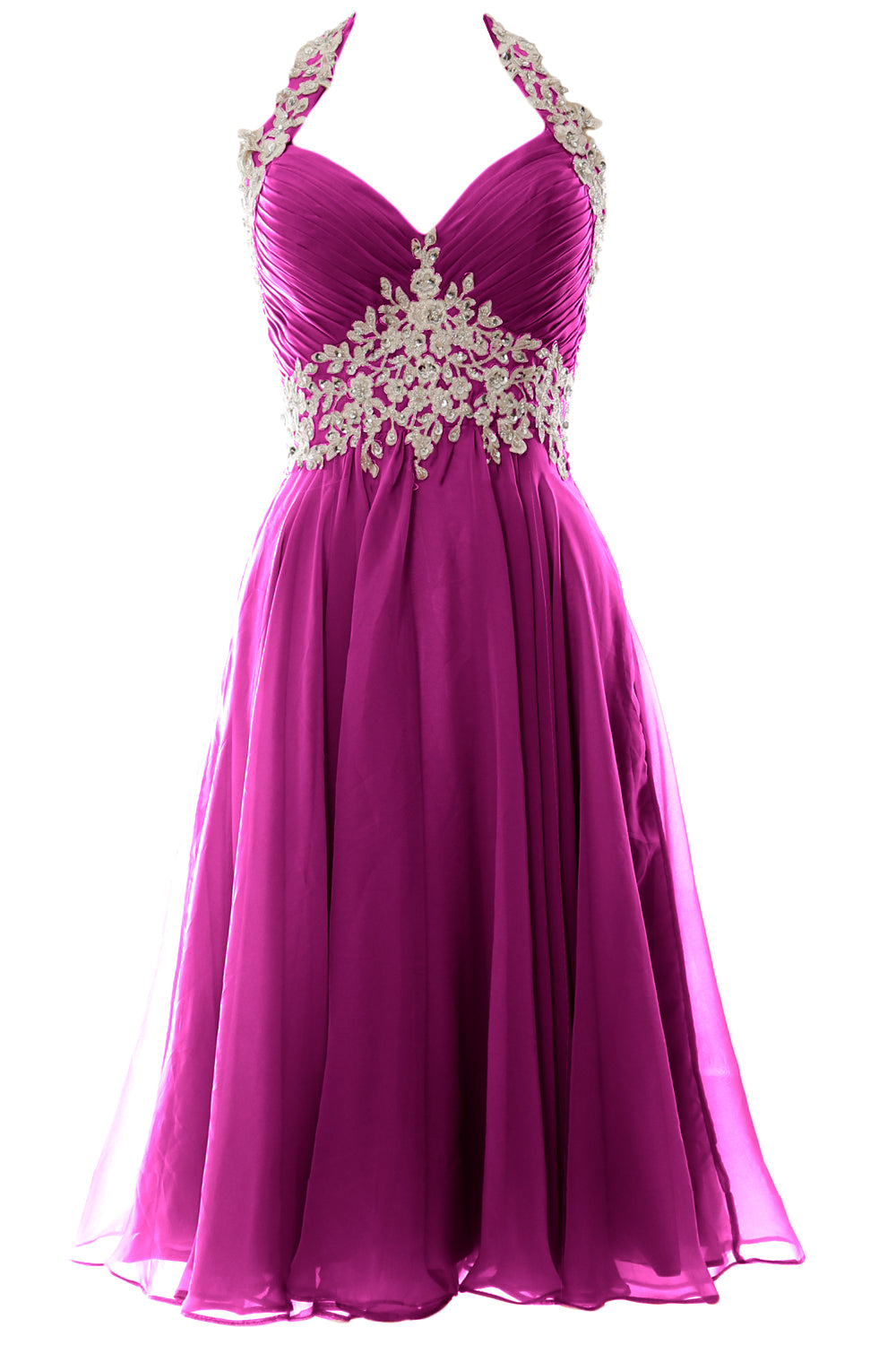 MACloth Damen Neckholder Kurz Spitze Perlenbesetztes Kleid für Hochzeitsgäste Homecoming