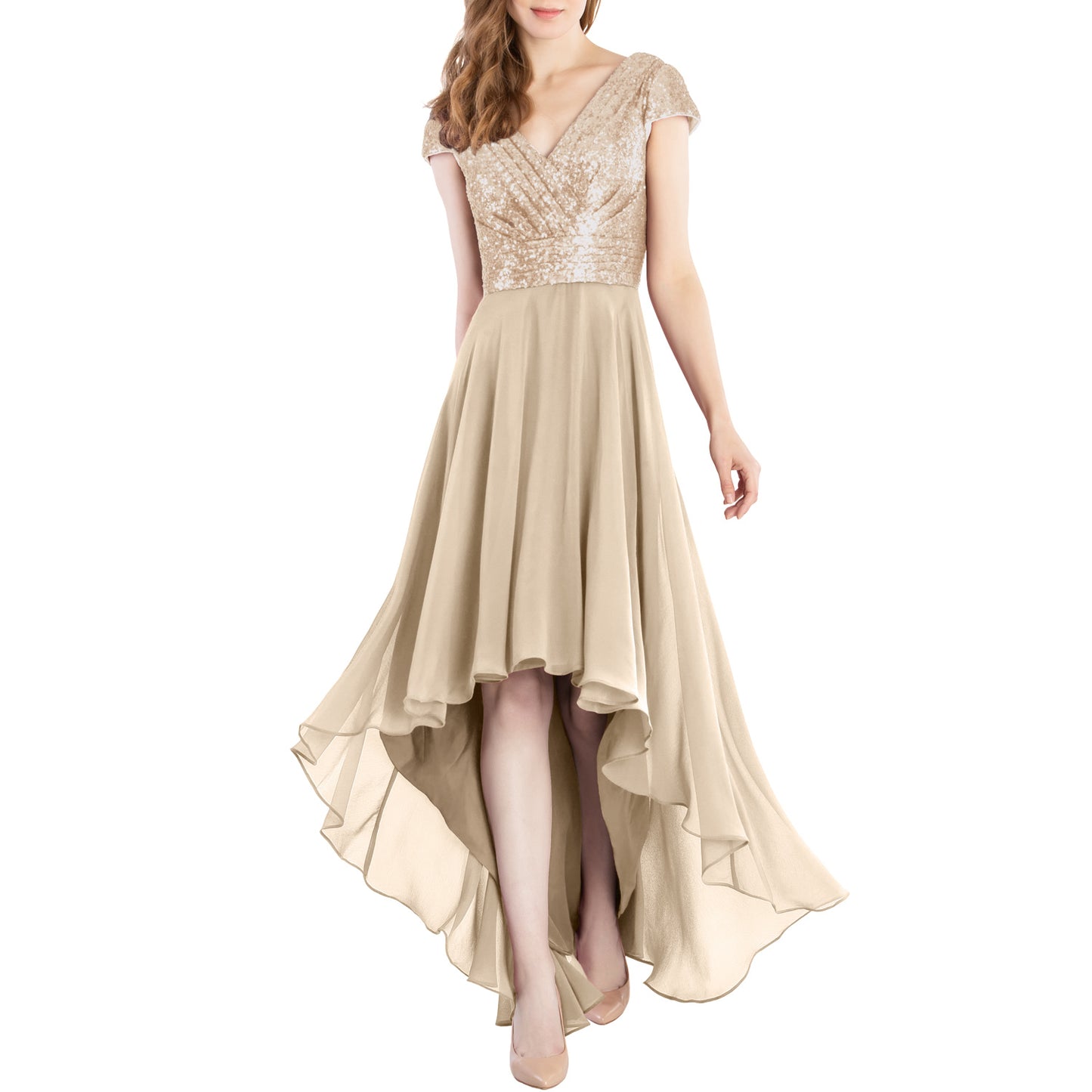 Vestidos de novia de MACloth con mangas cortas y lentejuelas, vestido formal de boda