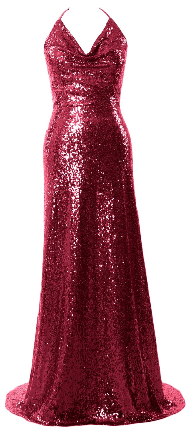 MACloth Damen Neckholder Lange Pailletten Brautjungfernkleider Party Abendkleid Maxi