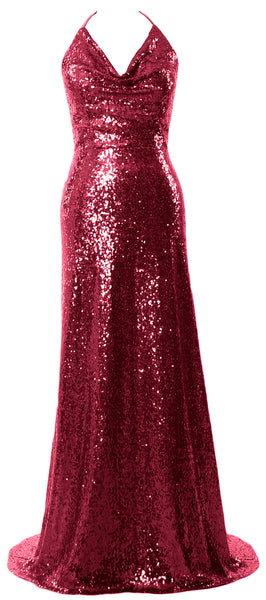 MACloth Women Halter Long Sequin Bridesmaid Dresses Party Evening Gown Maxi
