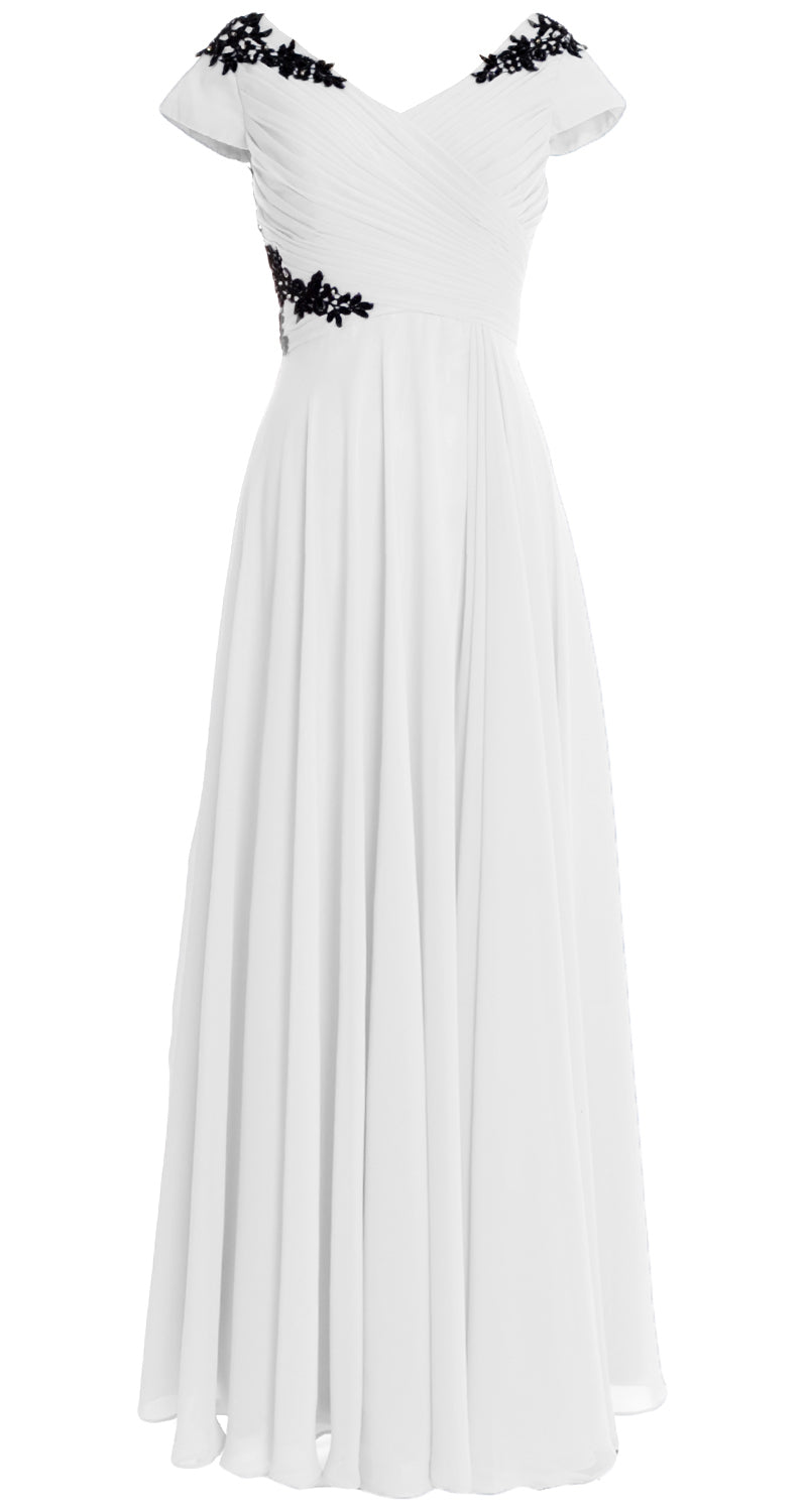 MACloth Damen Kleider für die Brautmutter mit Flügelärmeln und V-Ausschnitt, formelles Abendkleid