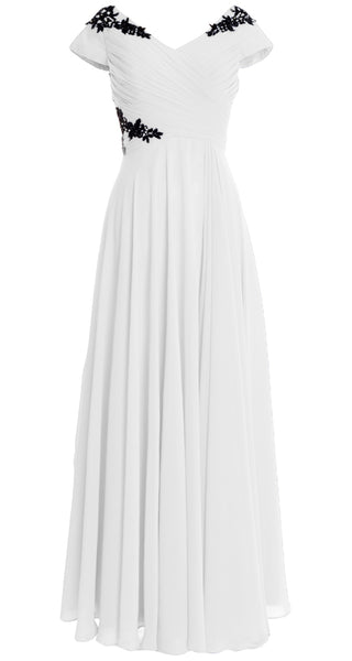 MACloth Women Mother of the Bride Dresses Cap Sleeves V Neck Formal Evening Gown