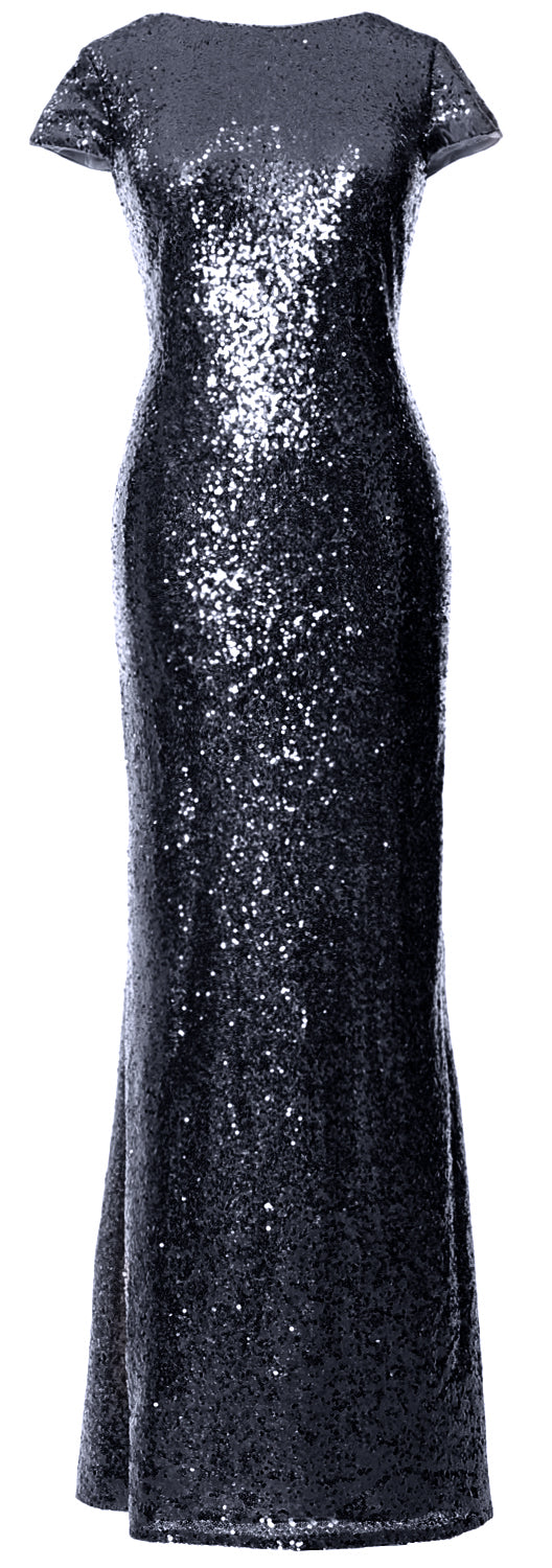 MACloth Damen Maxi-Kleid mit Pailletten für Brautjungfern, Flügelärmel, Hochzeit, offener Rücken