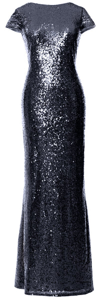 MACloth Women Maxi Sequin Bridesmaid Dresses Cap Sleeves Wedding Open Back