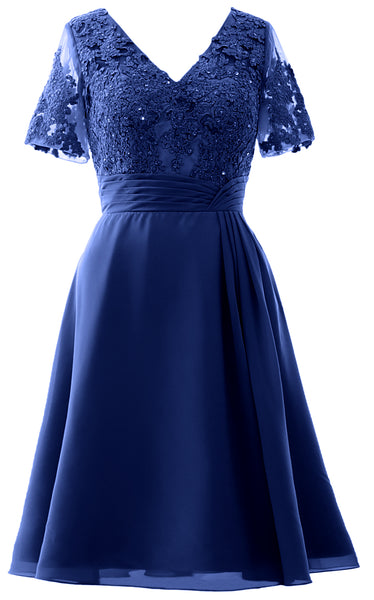 MACloth Women Knee Length Mother of Bride Dresses Short Sleeves Wedding