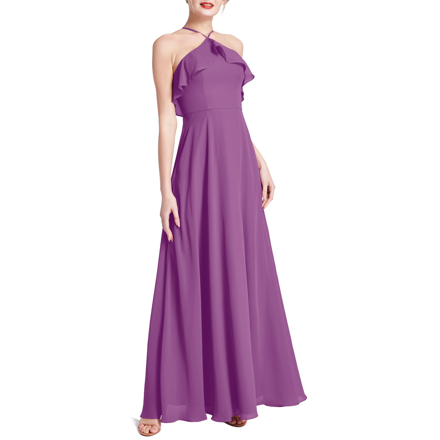 MACloth Women Ruffle Overlay Maxi Wedding Party Bridesmaid Dresses Evening Gown