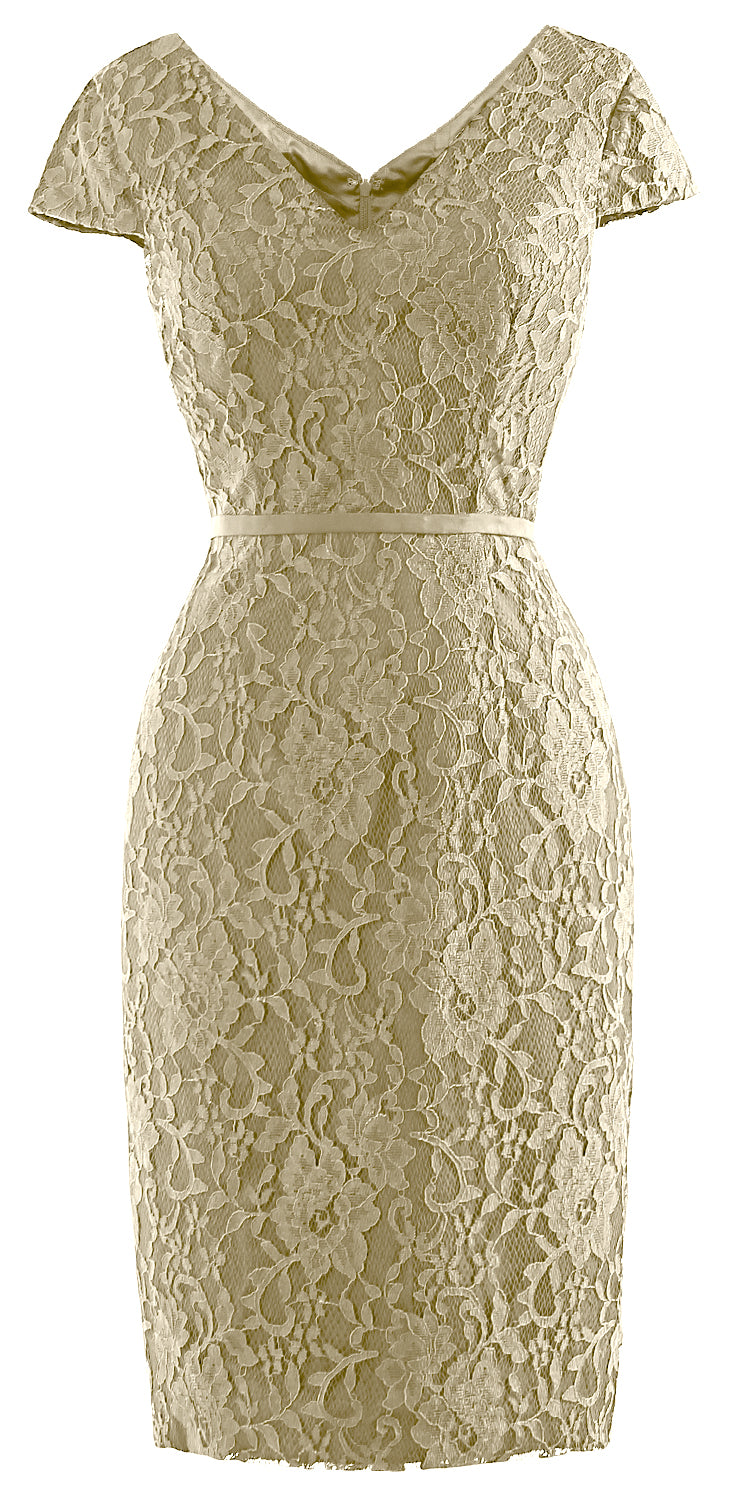 MACloth Women Vintage Short Lace Cap Sleeve Mother of Bride Dress Wedding Party