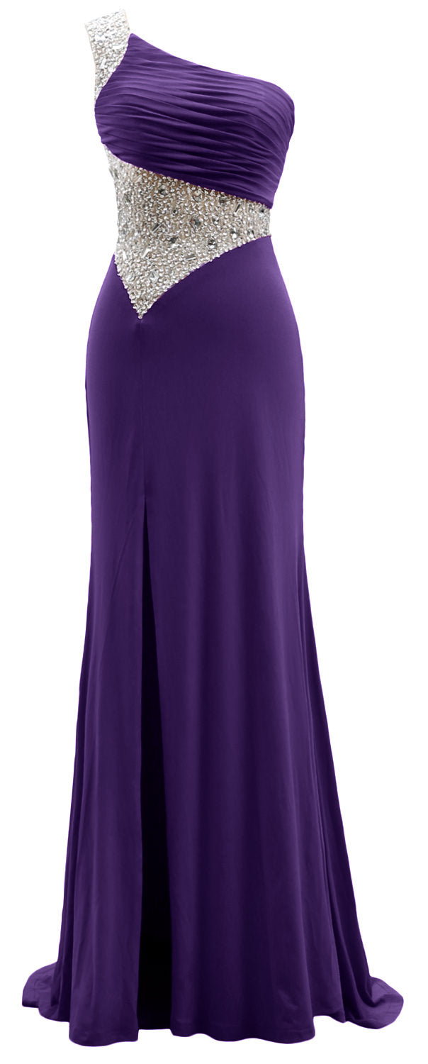 MACloth One Shoulder Prom Dresses with Split Mermaid Jersey Evening Formal Gown