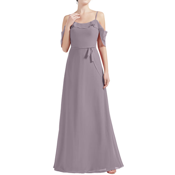 MACloth Women Cold Shoulder Long A Line Wedding Bridesmaid Dresses