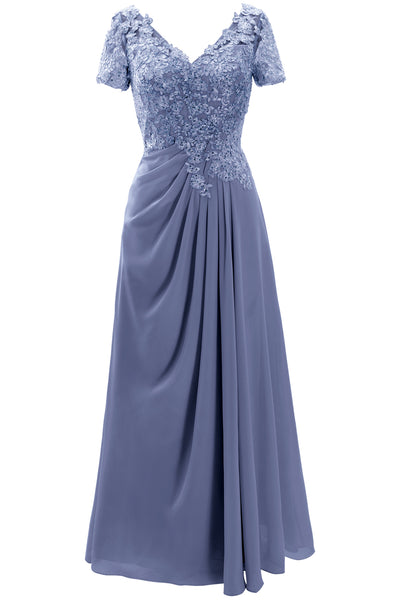 MACloth Women Mother of the Bride Dresses Short Sleeve Lace Wedding Evening Gown