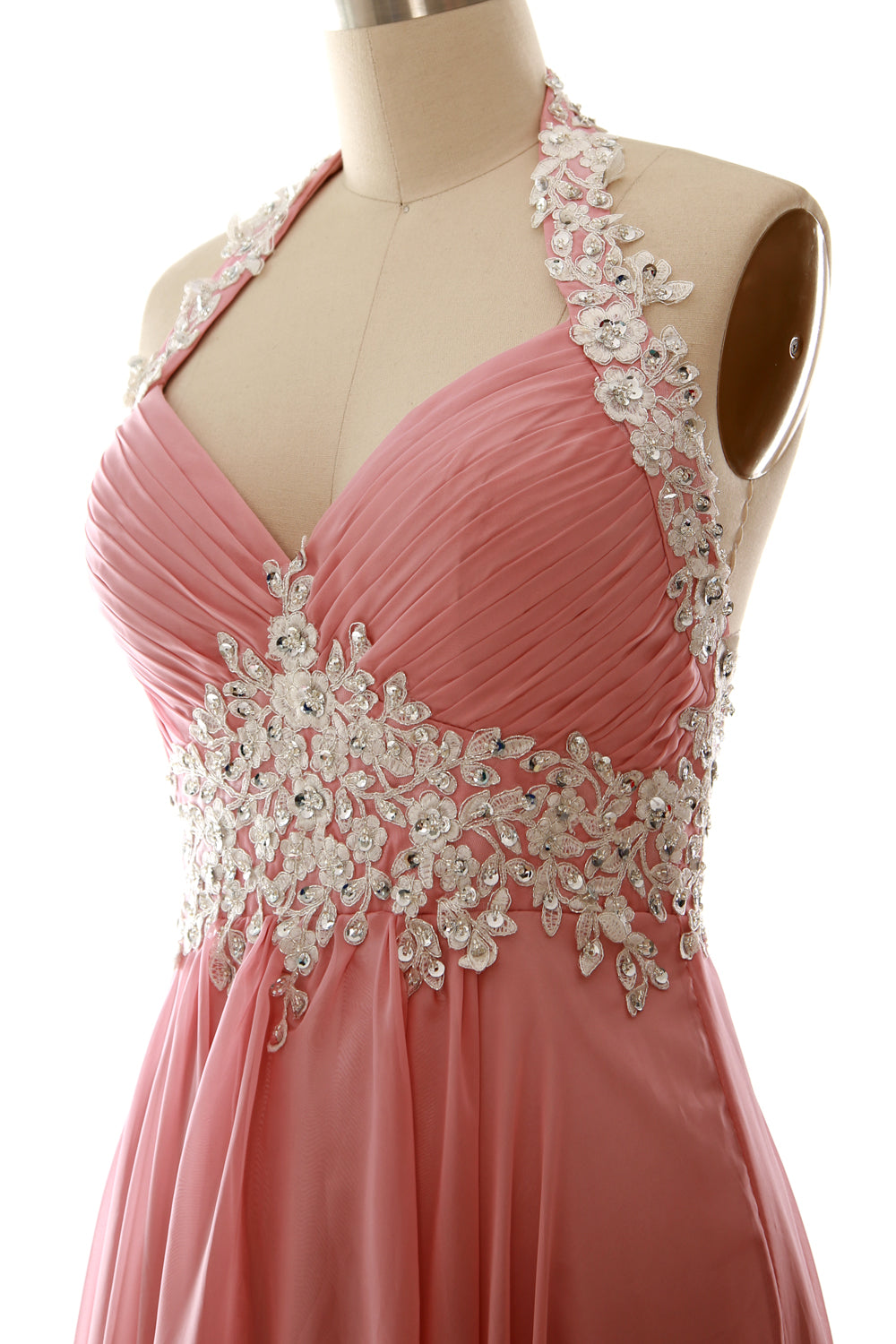 MACloth Damen Neckholder Kurz Spitze Perlenbesetztes Kleid für Hochzeitsgäste Homecoming