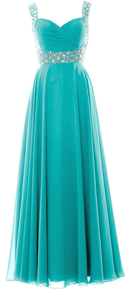 MACloth Women Straps Crystal Chiffon Long Prom Wedding Party Dress Evening Gown