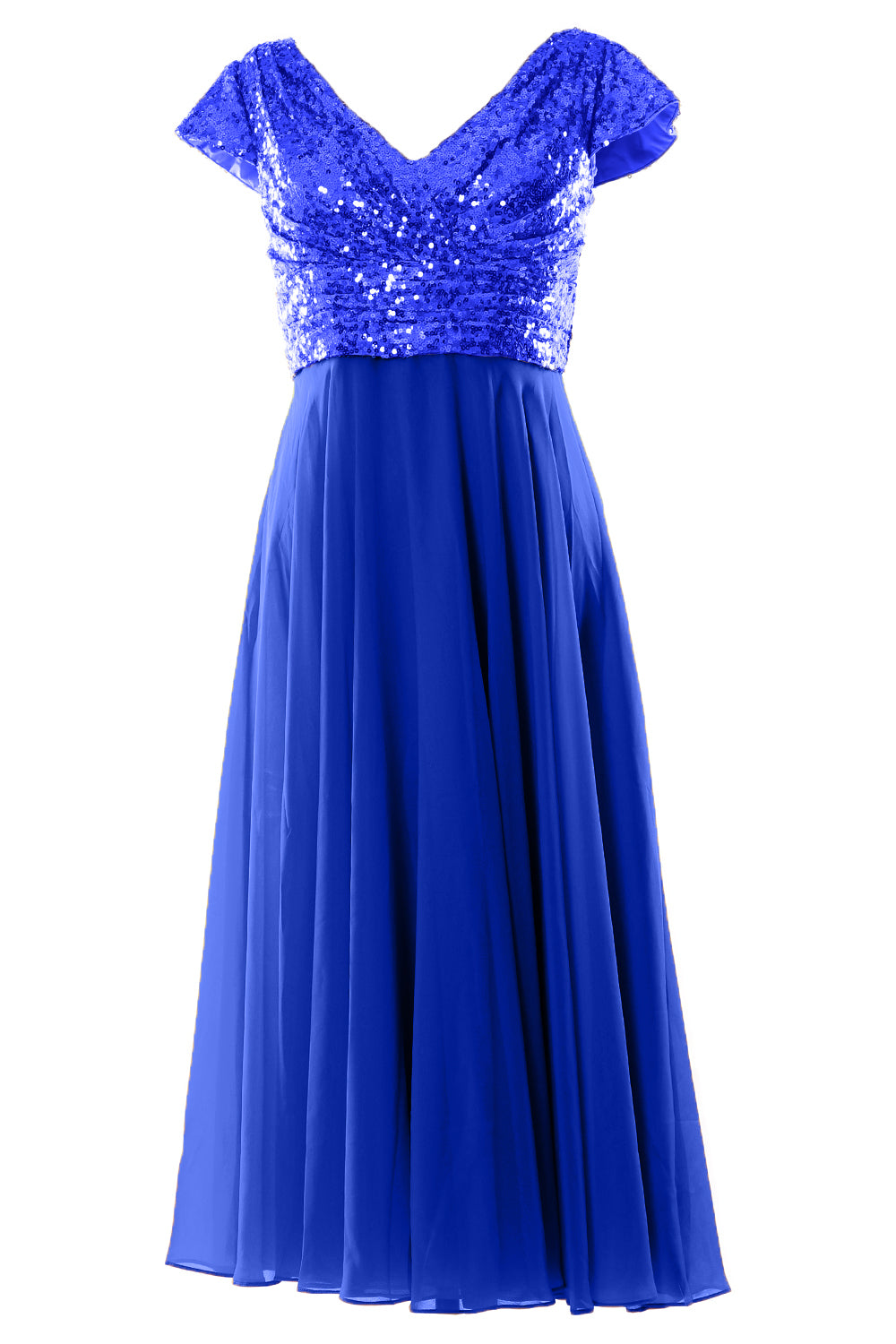 MACloth Damen Kleider für die Brautmutter, wadenlang, Pailletten, Flügelärmel, Brautjungfer