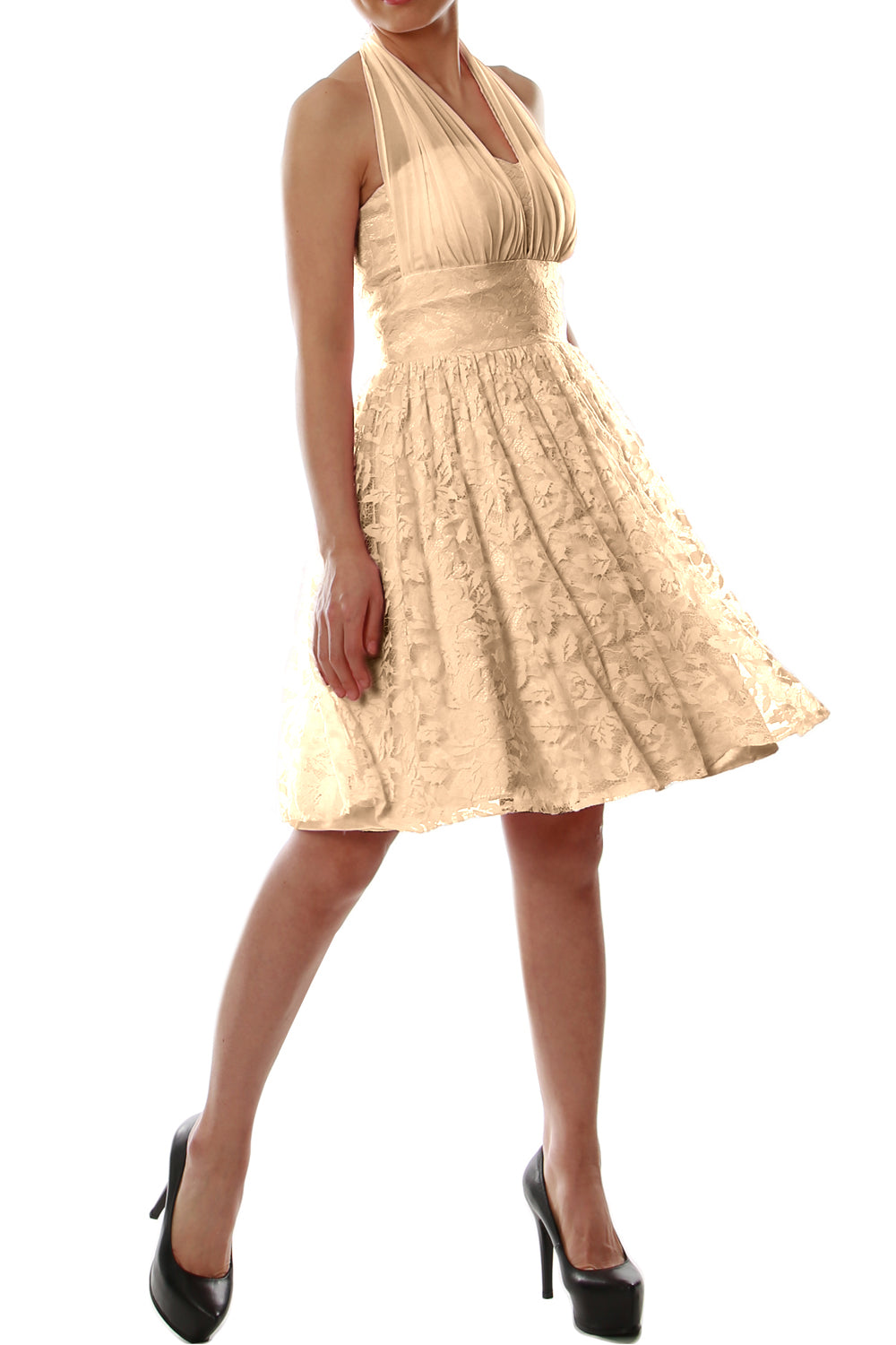 MACloth Damen Neckholder-Kleid, kurz, Spitze, kleines schwarzes Kleid, für Hochzeit, Party, Brautjungfer