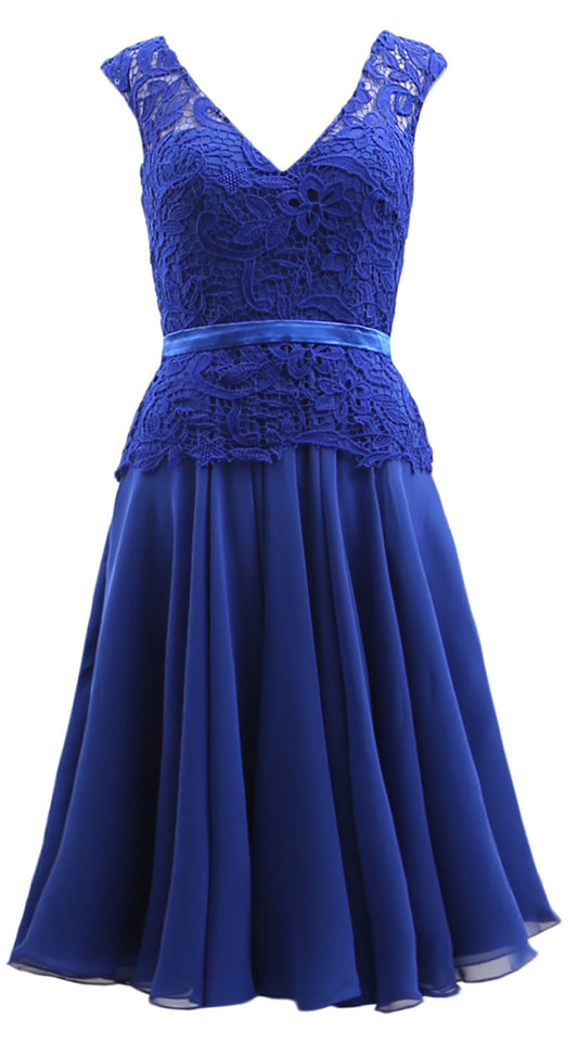 Vestido de fiesta formal de gasa con cuello en V y encaje para mujer de MACloth, vestido midi para madre de la novia