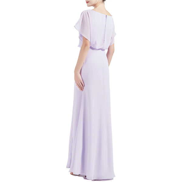 MACloth Women Chic Kimono Boat Neck Long Bridesmaid Dresses Slit