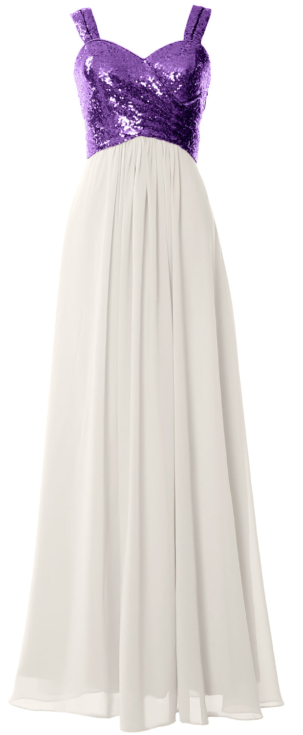 MACloth Women Sequin Chiffon Long Bridesmaid Dress Cowl Back